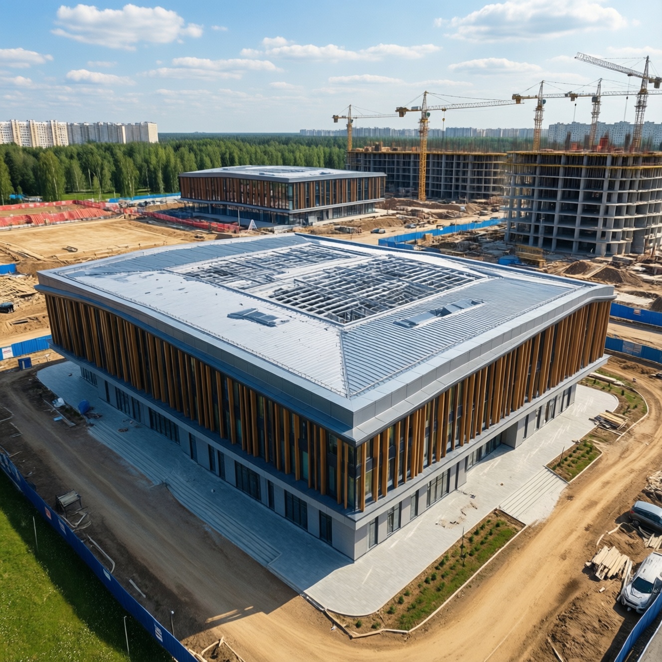 В Балашихе завершили монтаж кровли физкультурно-оздоровительного комплекса